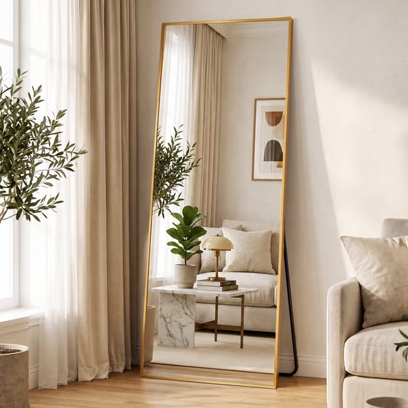 Antok Full Length Floor Mirror Rectangle Floor Standing Tall Mirror with Aluminum Frame, Leaning, Wall Mounted or Freestanding
