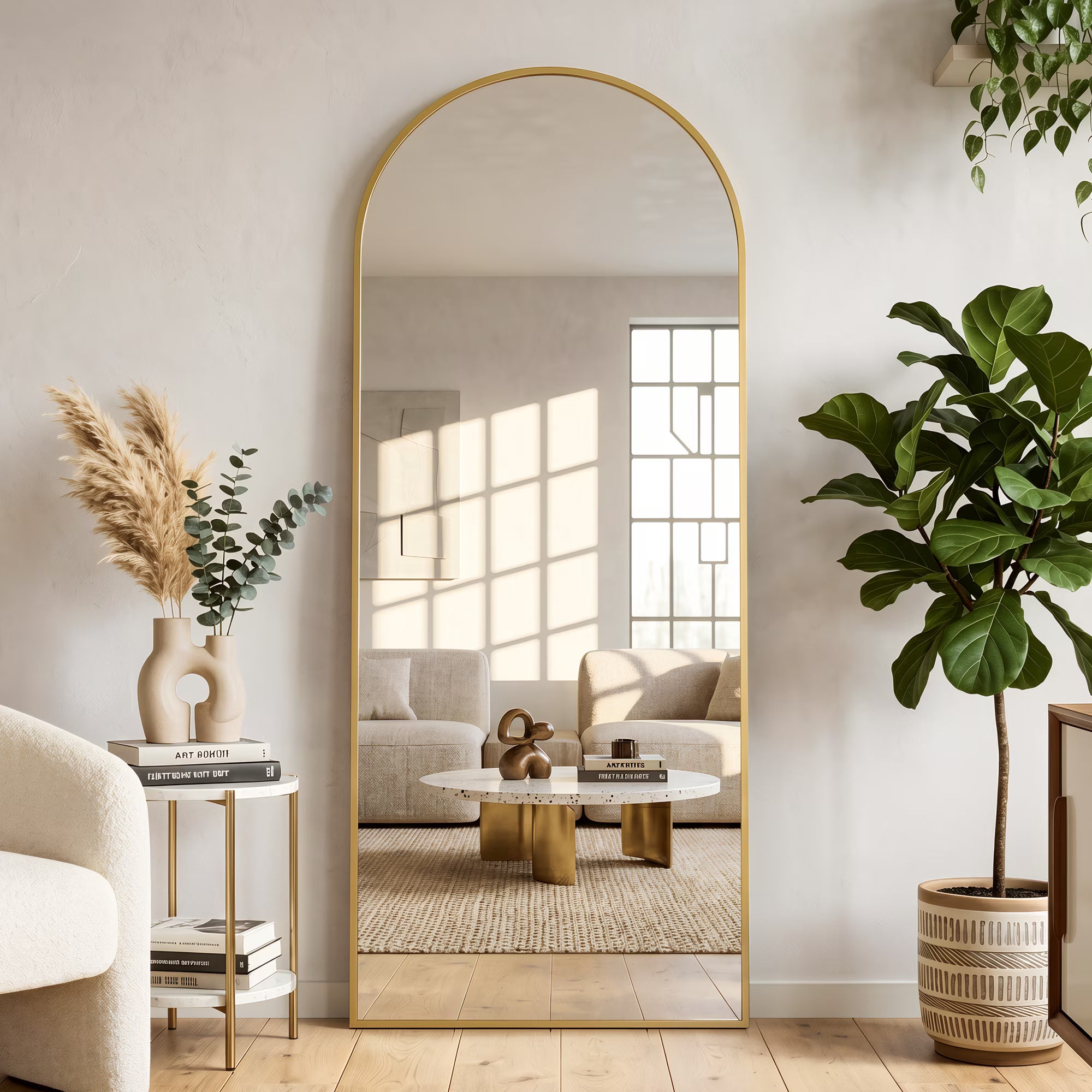 Antok Arched Full Length Mirror , Standing Floor Mirror with Black Frame, Durable Anti-Shatter Glass, Freestanding/Wall Mountable for Bedroom, Living Room, Dressing Room