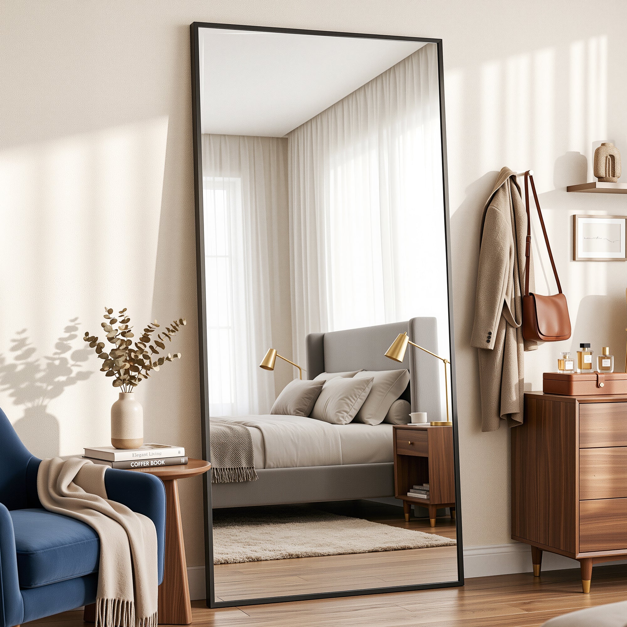 Antok Full Length Mirror, Wall Mounted Hanging Mirror with Aluminum Alloy Frame