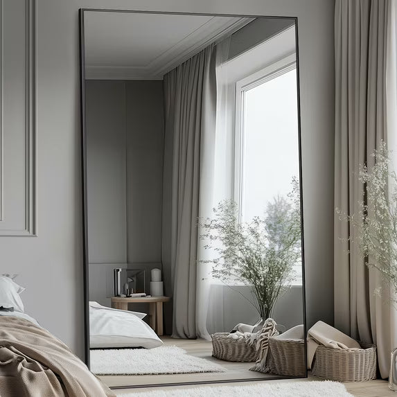 Antok Full Length Floor Mirror Rectangle Floor Standing Tall Mirror with Aluminum Frame, Leaning, Wall Mounted or Freestanding
