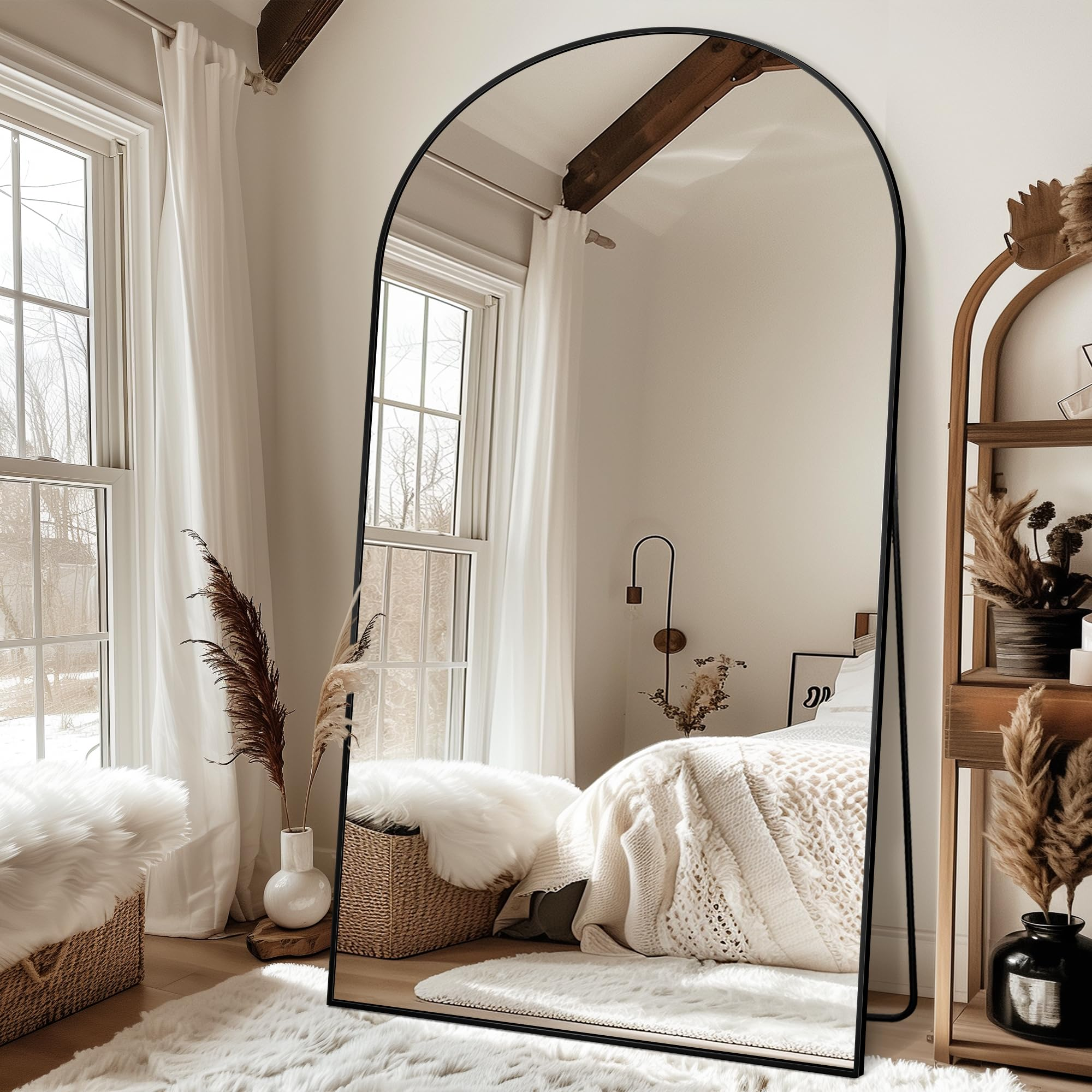 Antok Full Length Floor Mirror, Aluminum Frame, Free Standing/Wall Mount/Leaning for Bedroom, Living Room, Dressing Room