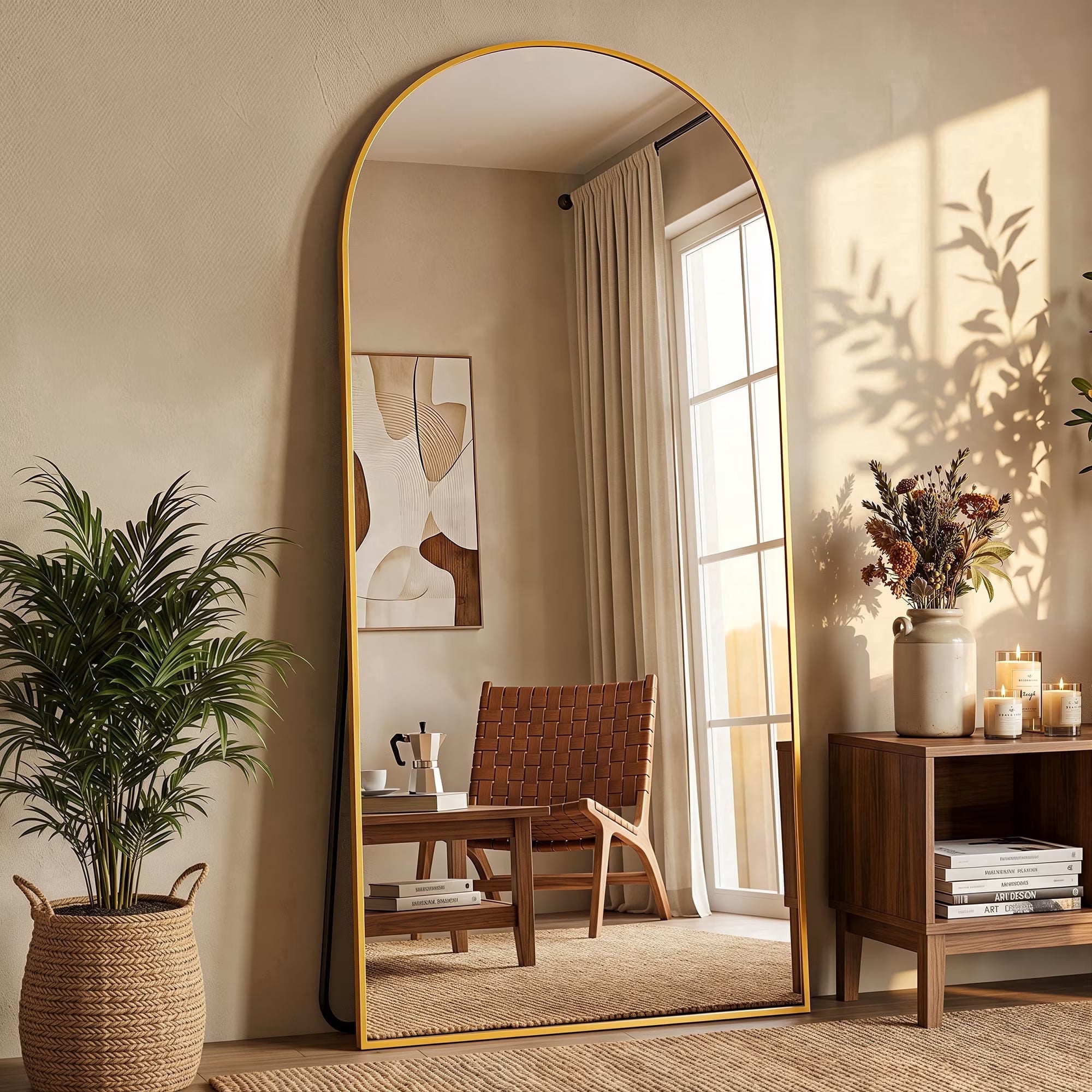 Antok Arched Full Length Mirror , Standing Floor Mirror with Black Frame, Durable Anti-Shatter Glass, Freestanding/Wall Mountable for Bedroom, Living Room, Dressing Room