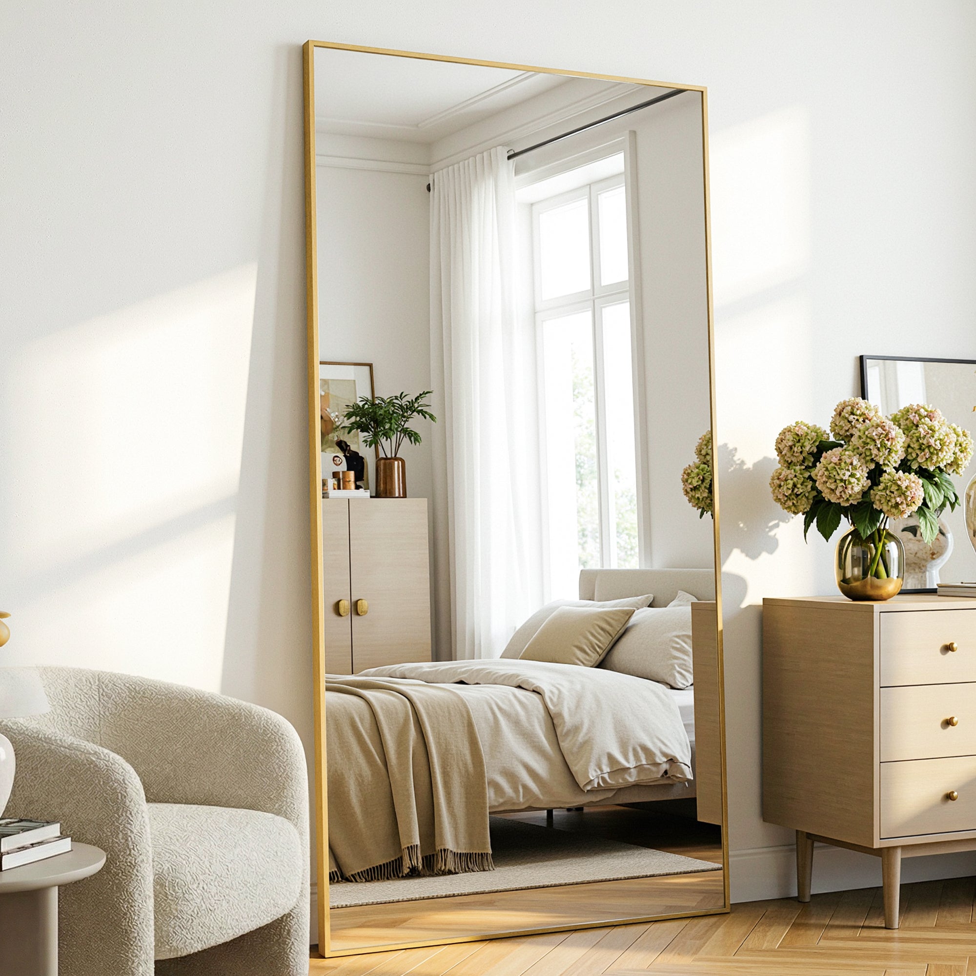 Antok Full Length Floor Mirror, Aluminum Frame, Free Standing/Wall Mount/Leaning for Bedroom, Living Room, Dressing Room
