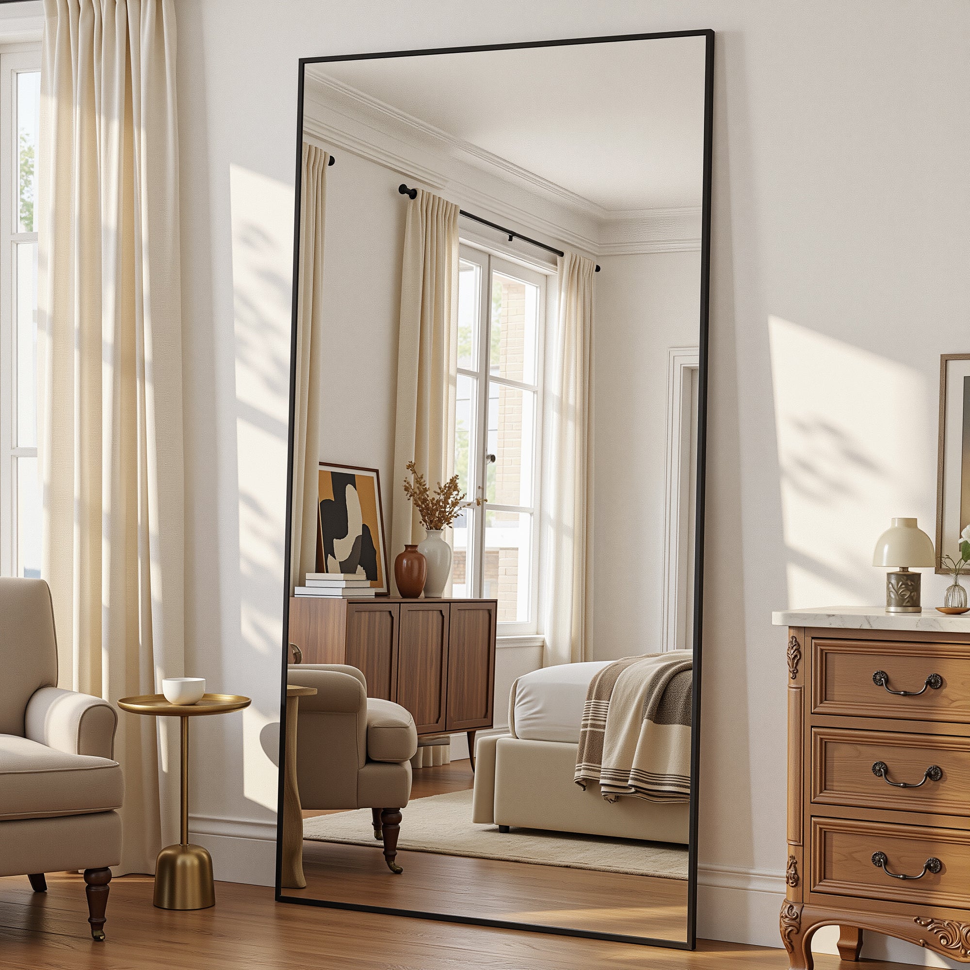 Antok Full Length Floor Mirror, Aluminum Frame, Free Standing/Wall Mount/Leaning for Bedroom, Living Room, Dressing Room