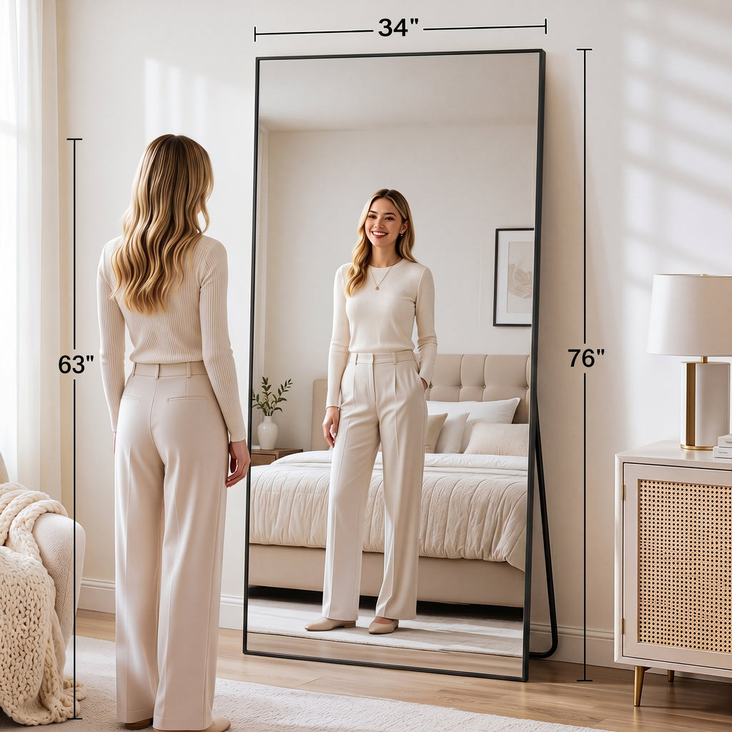 Antok Full Length Mirror, Wall Mounted Hanging Mirror with Aluminum Alloy Frame