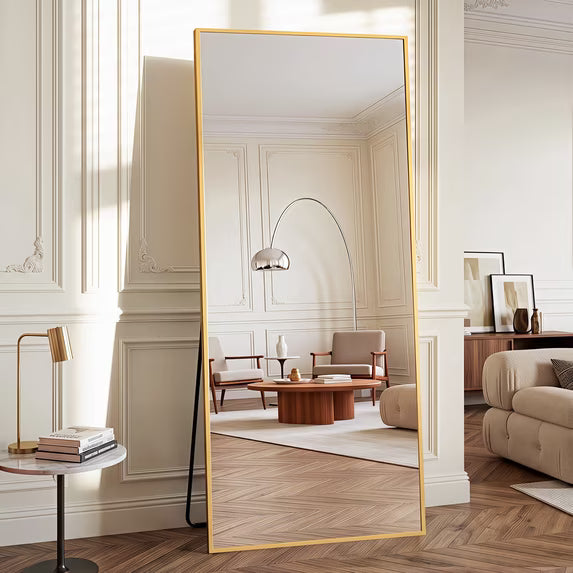 Antok Full Length Floor Mirror Rectangle Floor Standing Tall Mirror with Aluminum Frame, Leaning, Wall Mounted or Freestanding