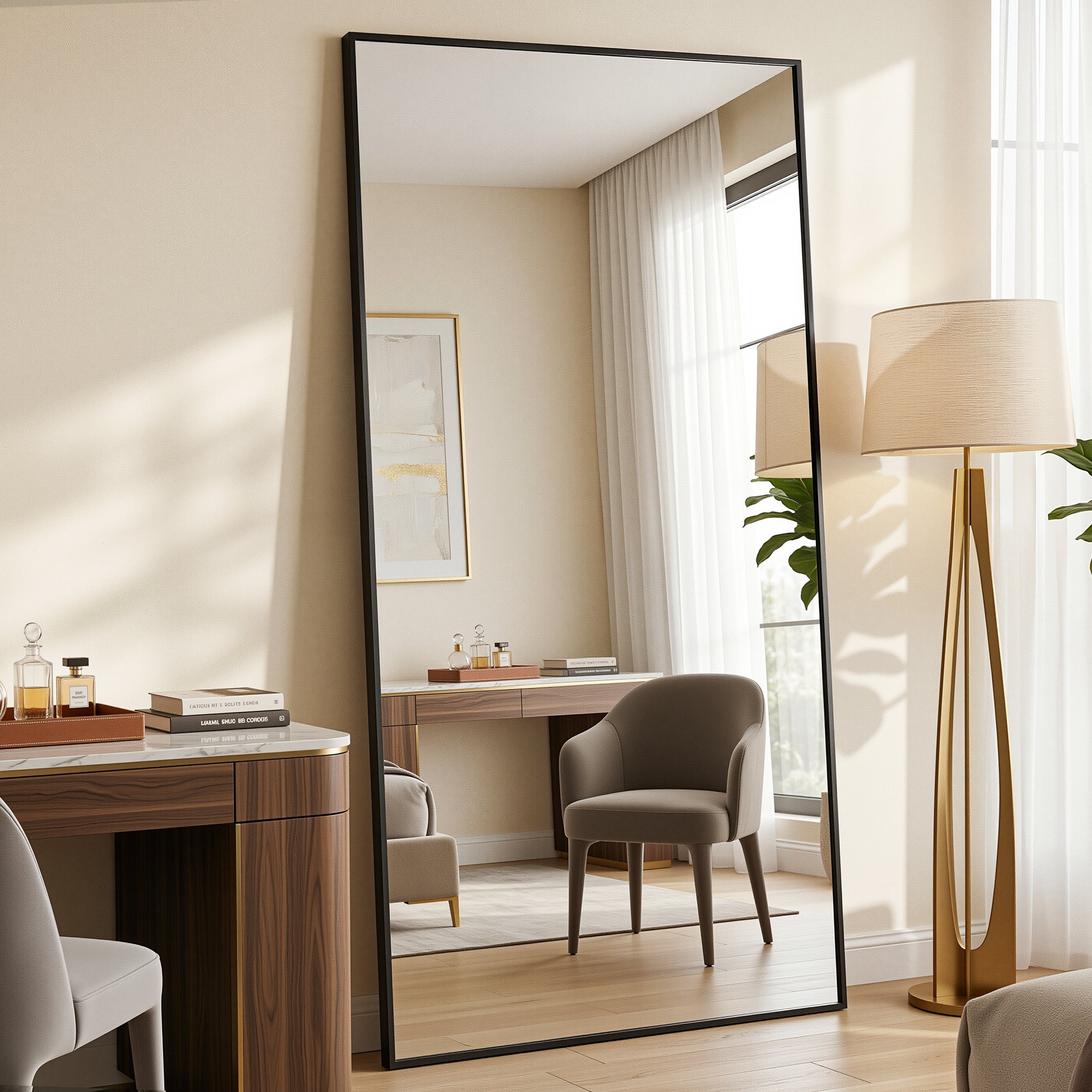 Antok Full Length Mirror, Wall Mounted Hanging Mirror with Aluminum Alloy Frame