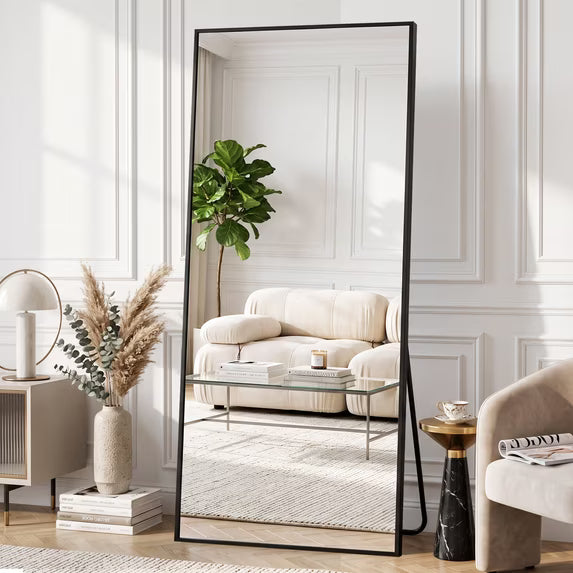 Antok Full Length Floor Mirror Rectangle Floor Standing Tall Mirror with Aluminum Frame, Leaning, Wall Mounted or Freestanding