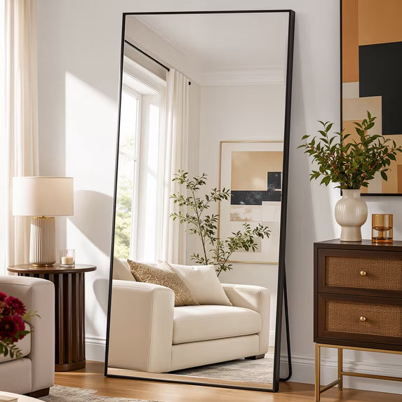 Antok Full Length Floor Mirror Rectangle Floor Standing Tall Mirror with Aluminum Frame, Leaning, Wall Mounted or Freestanding