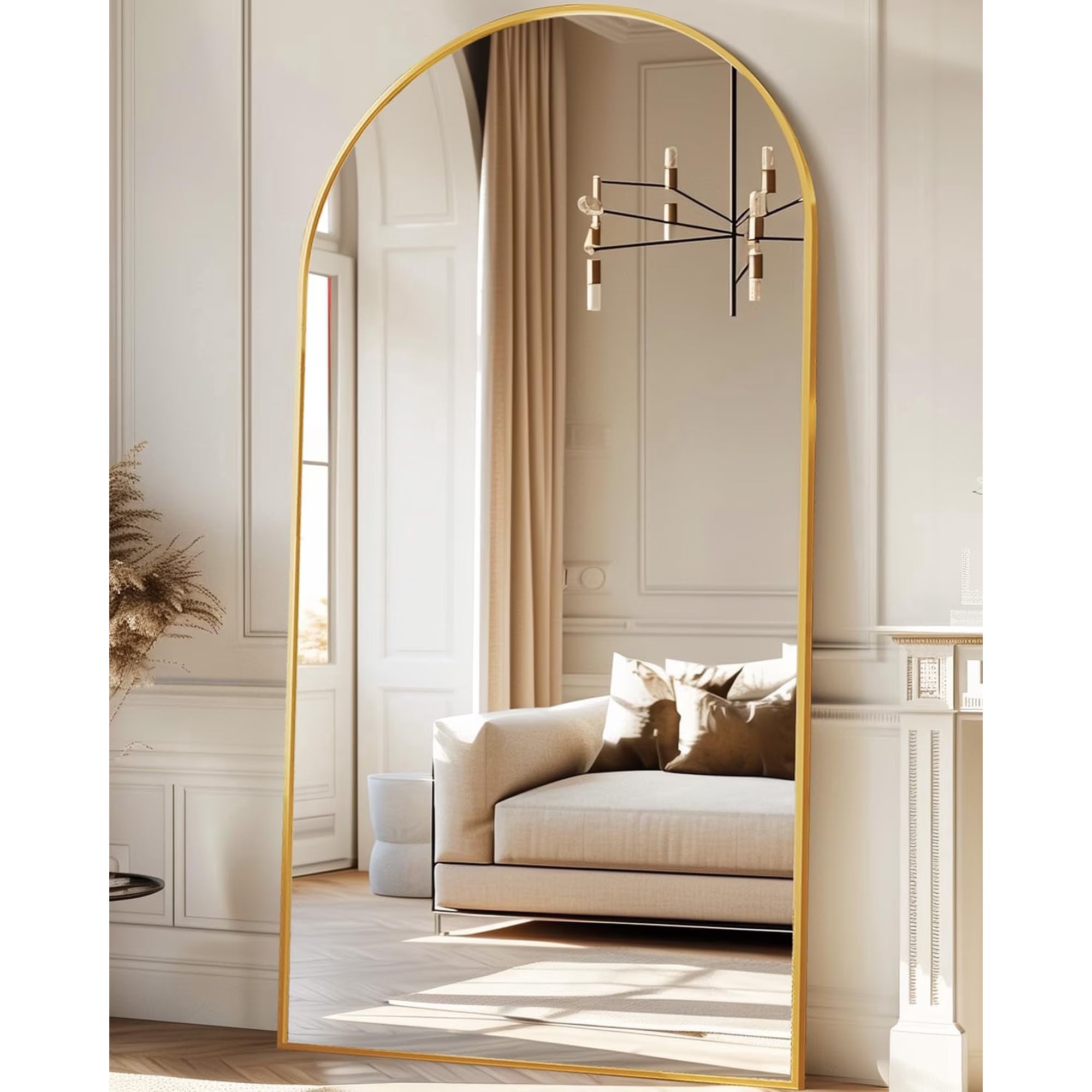 Antok Arched Full Length Mirror , Standing Floor Mirror with Black Frame, Durable Anti-Shatter Glass, Freestanding/Wall Mountable for Bedroom, Living Room, Dressing Room