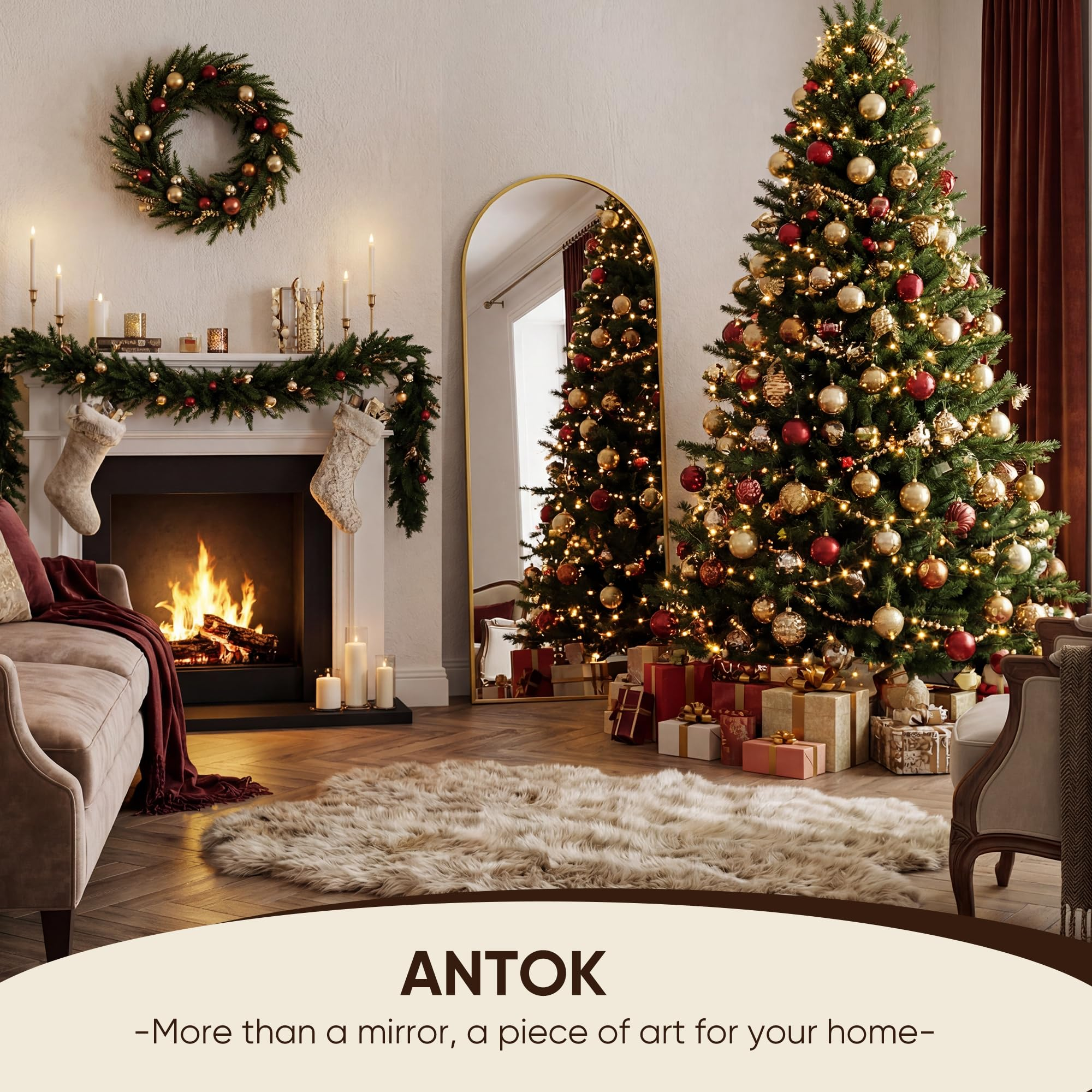 Antok Full Length Floor Mirror, Aluminum Frame, Free Standing/Wall Mount/Leaning for Bedroom, Living Room, Dressing Room