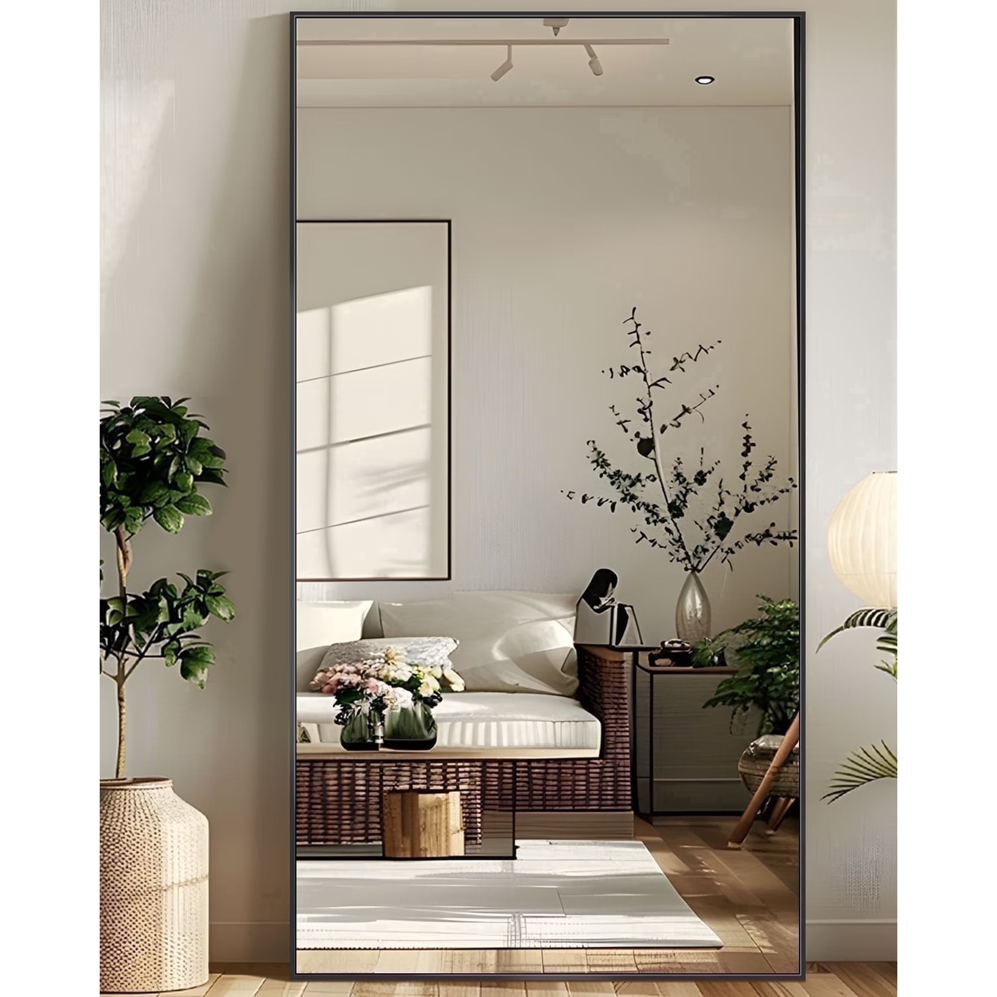 Antok Full Length Floor Mirror 81"x41" Rectangle Floor Standing Tall Mirror with Aluminum Frame, Leaning, Wall Mounted or Freestanding, Black