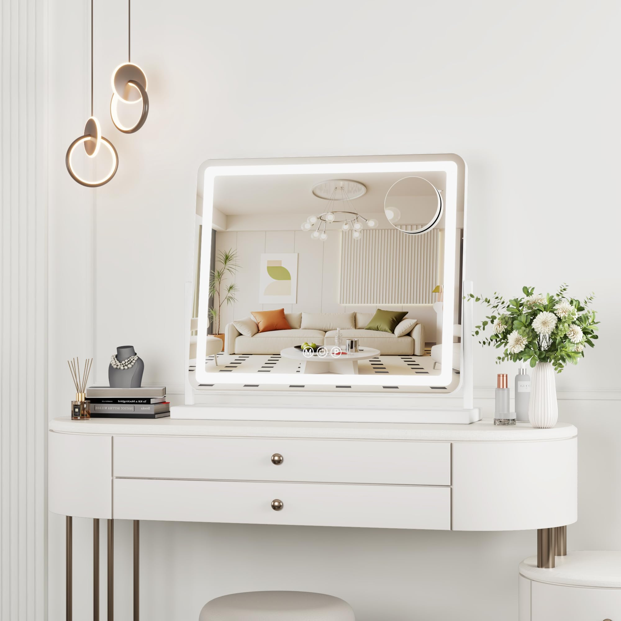 Antok Vanity Mirror with Lights, Lighted Makeup Mirror, Smart Touch, 3 Color Modes and Brightness Adjustable, LED Vanity Mirror with Detachable 10X Magnification, 360° Rotation for Makeup Desk