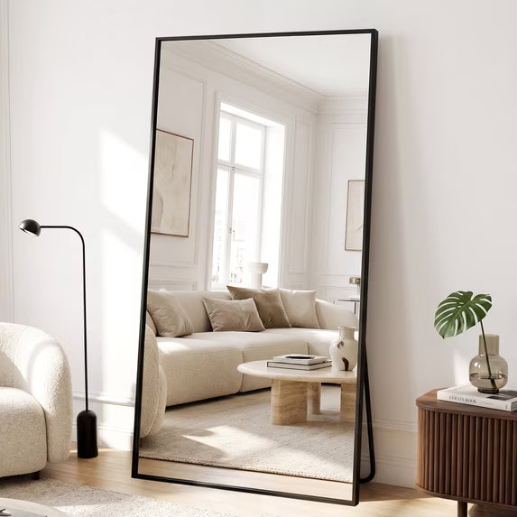 Antok Full Length Floor Mirror Rectangle Floor Standing Tall Mirror with Aluminum Frame, Leaning, Wall Mounted or Freestanding