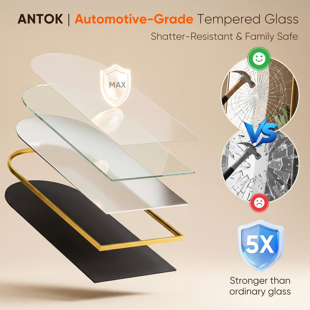 Antok Full Length Floor Mirror, Aluminum Frame, Free Standing/Wall Mount/Leaning for Bedroom, Living Room, Dressing Room