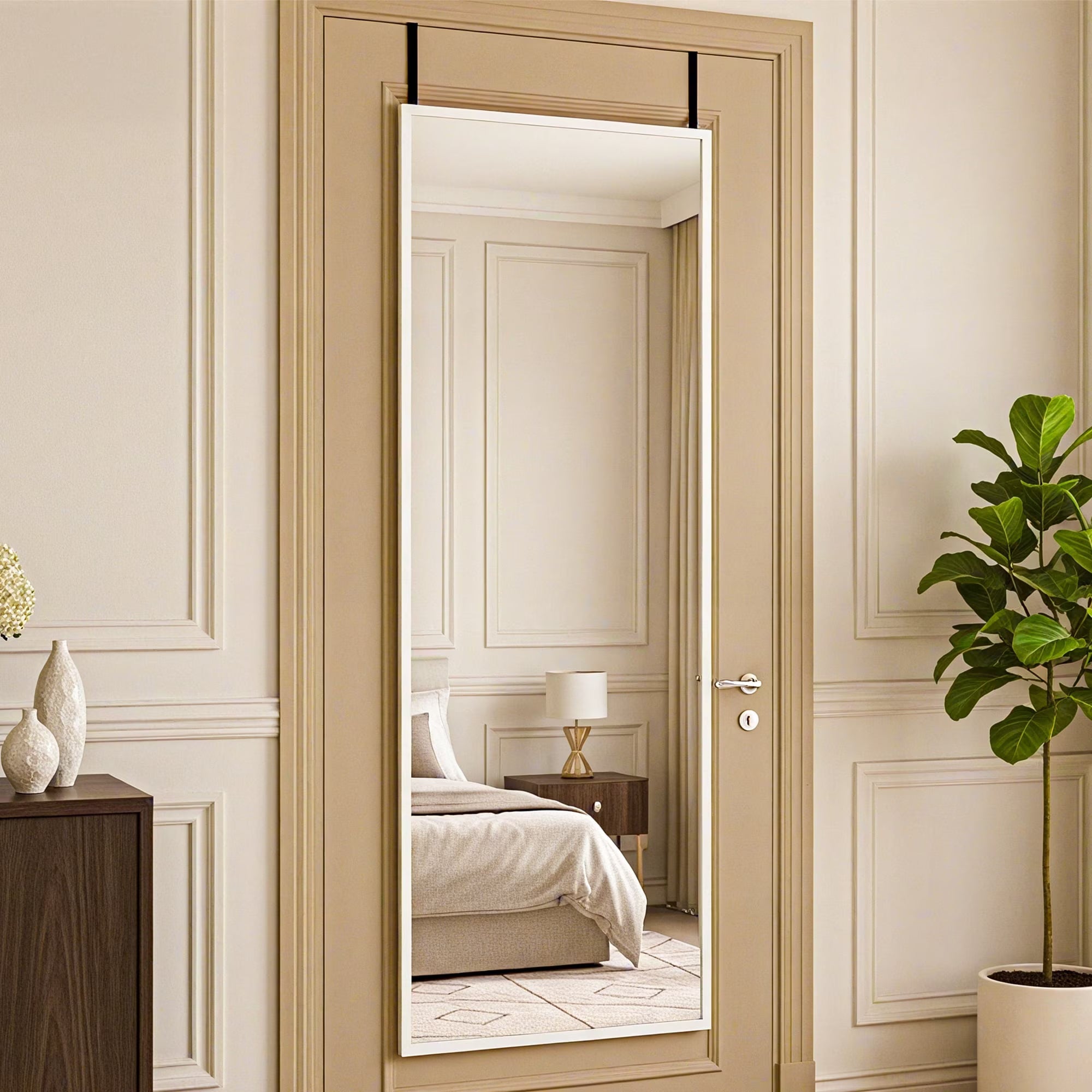Antok 3-in-1 48" x 14.1" Full Length Mirror, Door Mirror, Wall-Mounted Mirror - Stands, Leans on Wall or Hangs