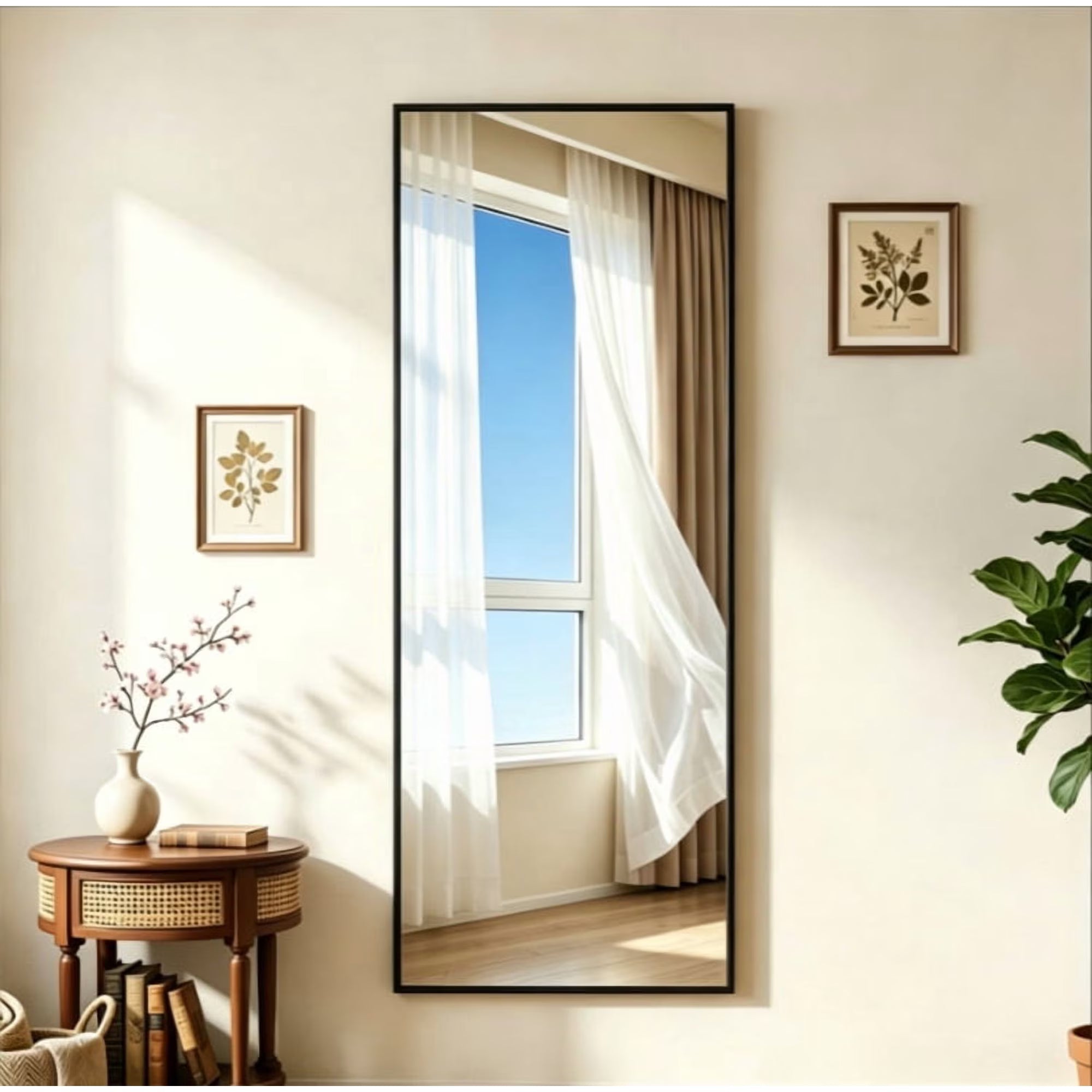 Antok 59"x 16" Rectangle Full Length Mirror Standing Floor Mirror Stand Up Mirror, Black Frame