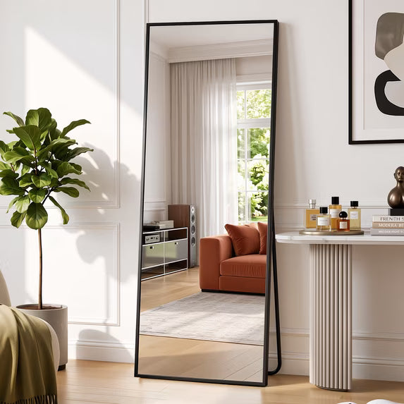Antok Full Length Floor Mirror Rectangle Floor Standing Tall Mirror with Aluminum Frame, Leaning, Wall Mounted or Freestanding