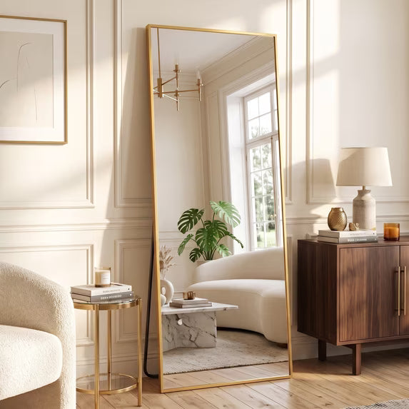Antok Full Length Floor Mirror Rectangle Floor Standing Tall Mirror with Aluminum Frame, Leaning, Wall Mounted or Freestanding