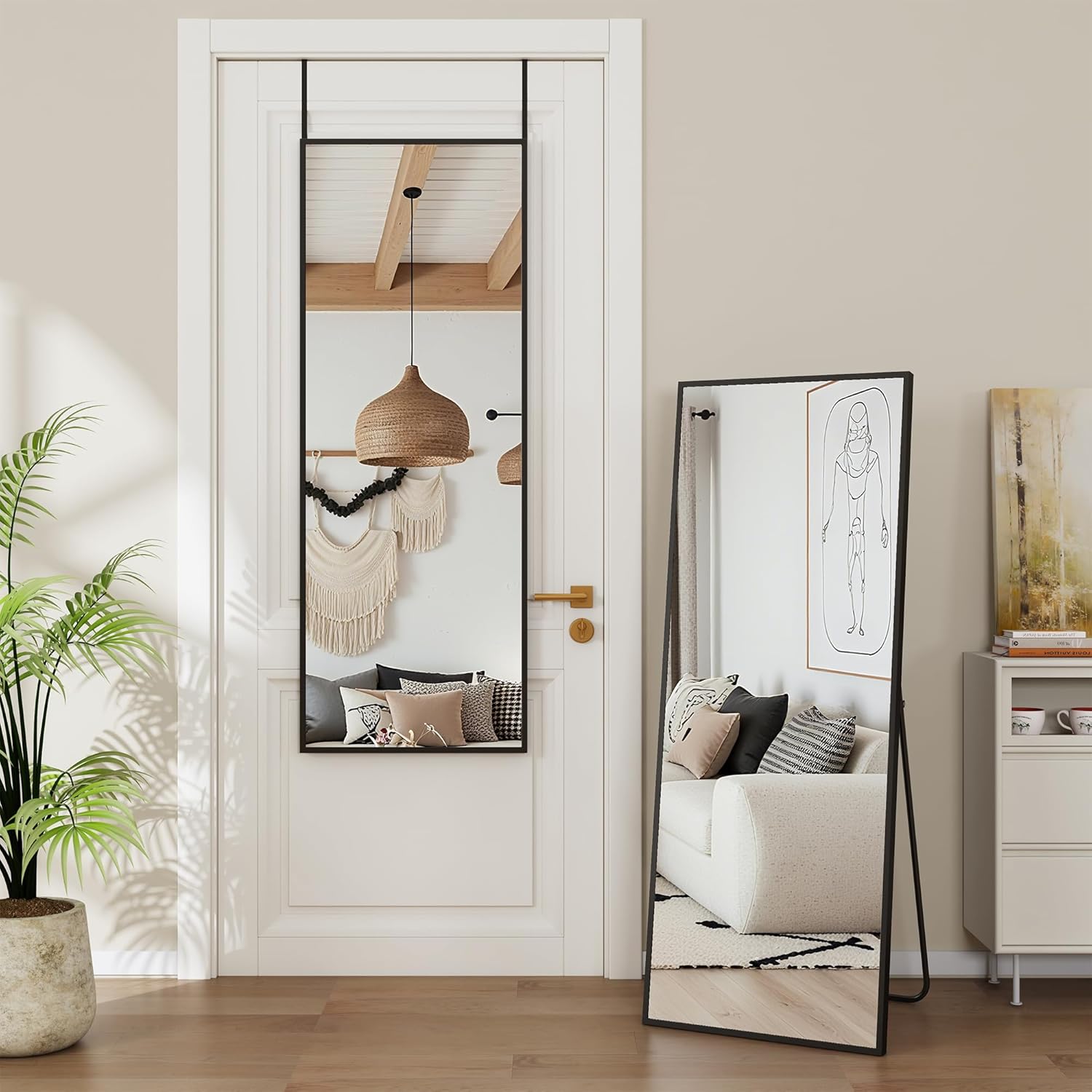 Antok Full Length Door Mirror, Over the Door Mirror with Aluminum Alloy Frame