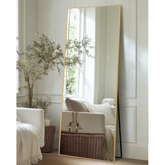 Antok Full Length Floor Mirror Rectangle Floor Standing Tall Mirror with Aluminum Frame, Leaning, Wall Mounted or Freestanding