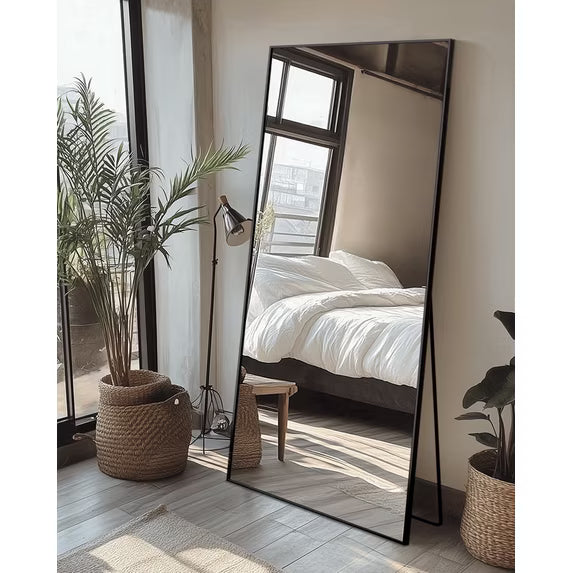 Antok Full Length Floor Mirror Rectangle Floor Standing Tall Mirror with Aluminum Frame, Leaning, Wall Mounted or Freestanding