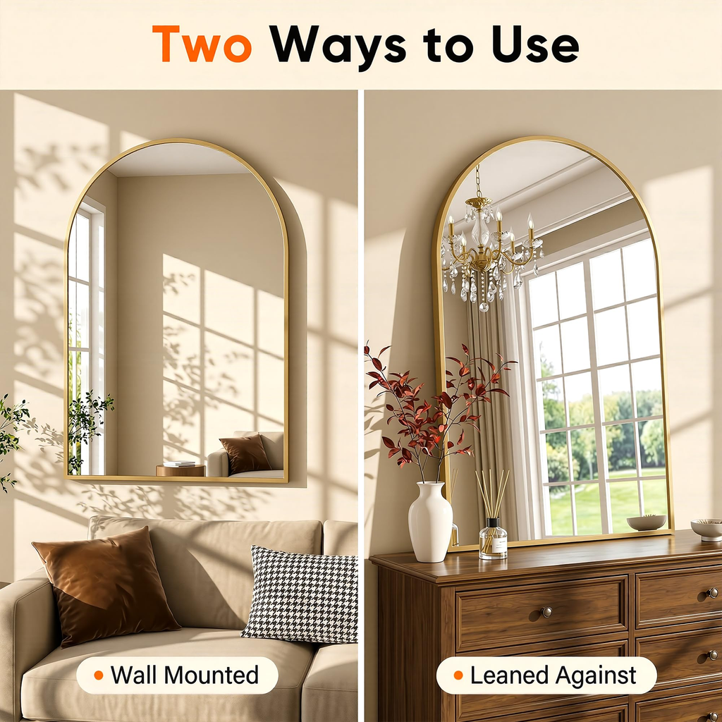 Antok Arched Bathroom Mirror, Wall Mounted Mirror, Vanity Mirrors for Over Sink, Aluminum Alloy Frame Bathroom Mirrors Living Room, Bedroom and Entryway