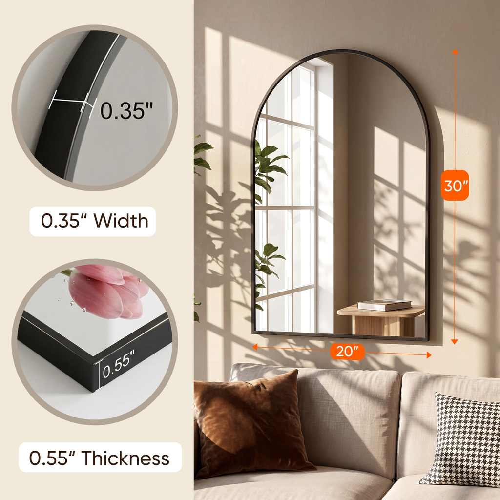 Antok Arched Bathroom Mirror, Wall Mounted Mirror, Vanity Mirrors for Over Sink, Aluminum Alloy Frame Bathroom Mirrors Living Room, Bedroom and Entryway