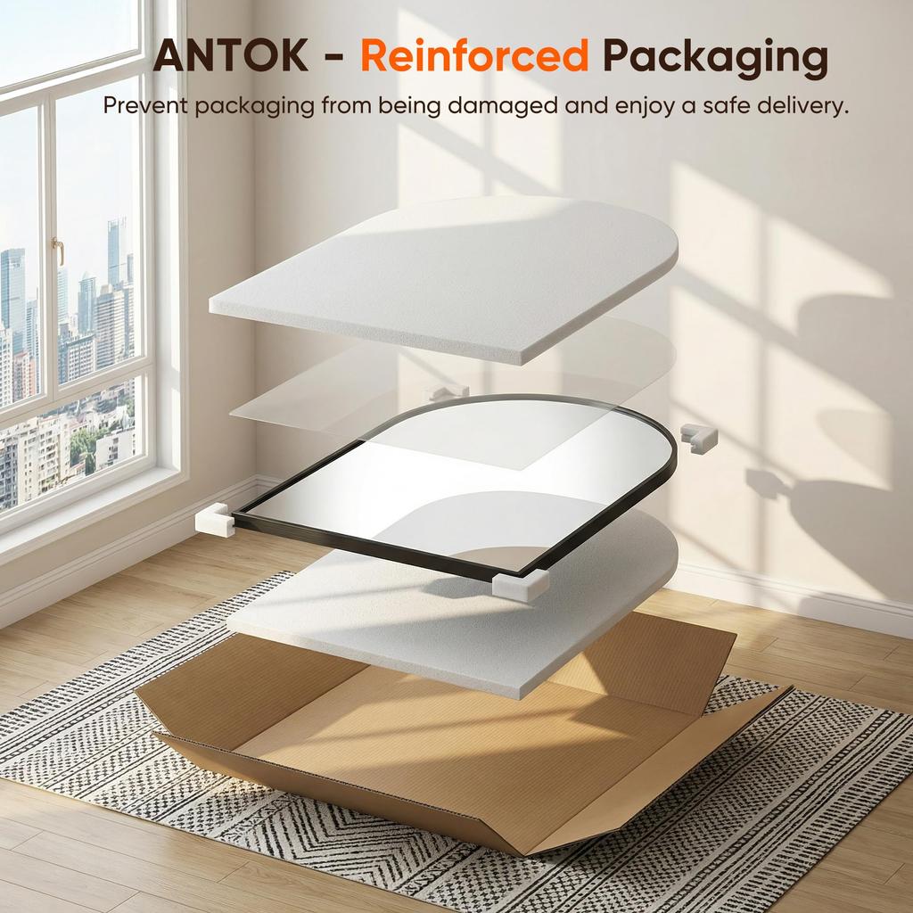 Antok Arched Bathroom Mirror, Wall Mounted Mirror, Vanity Mirrors for Over Sink, Aluminum Alloy Frame Bathroom Mirrors Living Room, Bedroom and Entryway
