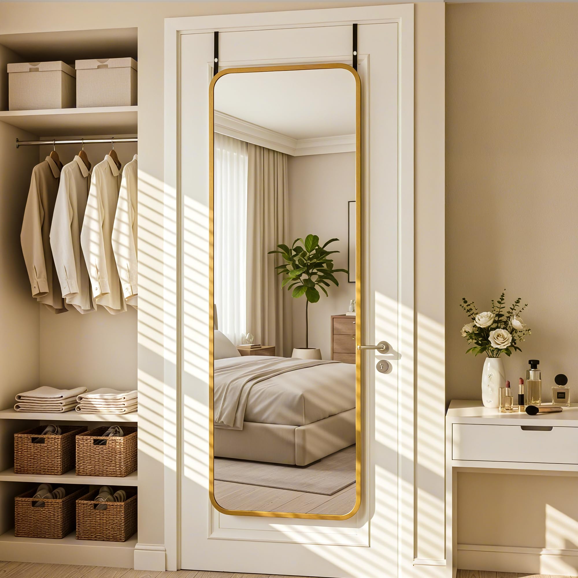 Antok 3-in-1 48" x 14.1" Full Length Mirror, Door Mirror, Wall-Mounted Mirror - Stands, Leans on Wall or Hangs