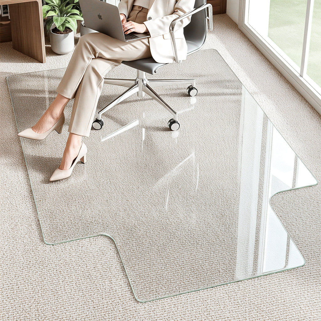 Antok Irregular Tempered Glass Chair Mat, 36"x48" Office Chair Mat for Carpet & Hardwood Floors, Heavy Duty 0.2" Desk Chair Mat for Smooth Rolling at Home or Office