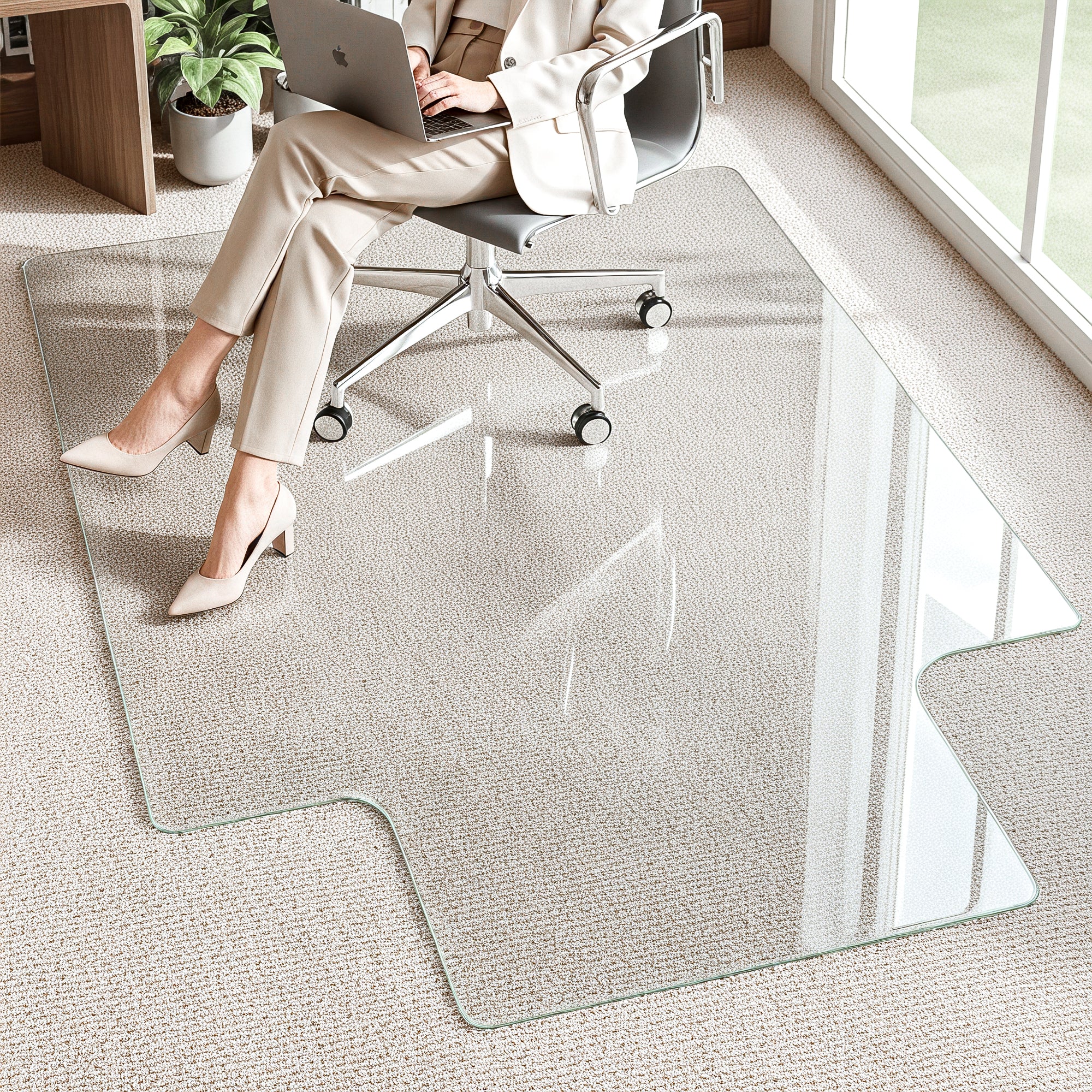 Antok Irregular Tempered Glass Chair Mat, 36"x48" Office Chair Mat for Carpet & Hardwood Floors, Heavy Duty 0.2" Desk Chair Mat for Smooth Rolling at Home or Office