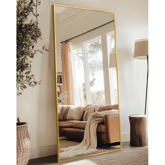 Antok Full Length Floor Mirror Rectangle Floor Standing Tall Mirror with Aluminum Frame, Leaning, Wall Mounted or Freestanding