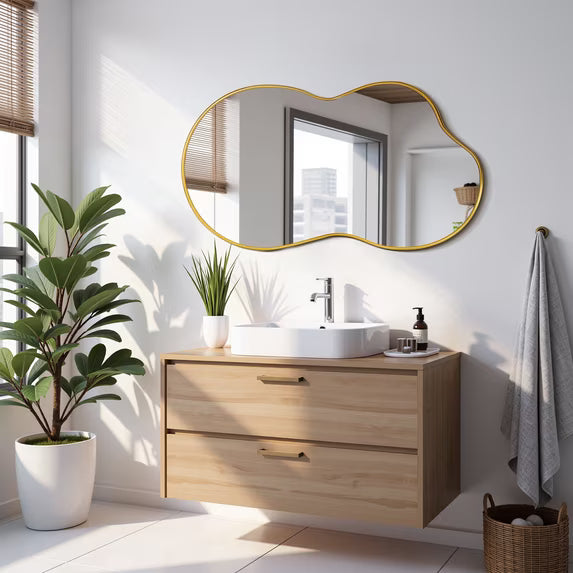 Antok Irregular Wall Mirror, Asymmetrical Metal Frame Bathroom Vanity Mirror